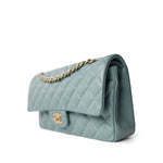 CHANEL Handbag Blue / Classic flap Pearly Light Blue Caviar Quilted Classic Flap Medium Antique Gold Hardware - Redeluxe