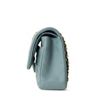 CHANEL Handbag Blue / Classic flap Pearly Light Blue Caviar Quilted Classic Flap Medium Antique Gold Hardware - Redeluxe
