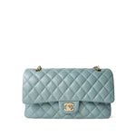 CHANEL Handbag Blue / Classic flap Pearly Light Blue Caviar Quilted Classic Flap Medium Antique Gold Hardware - Redeluxe