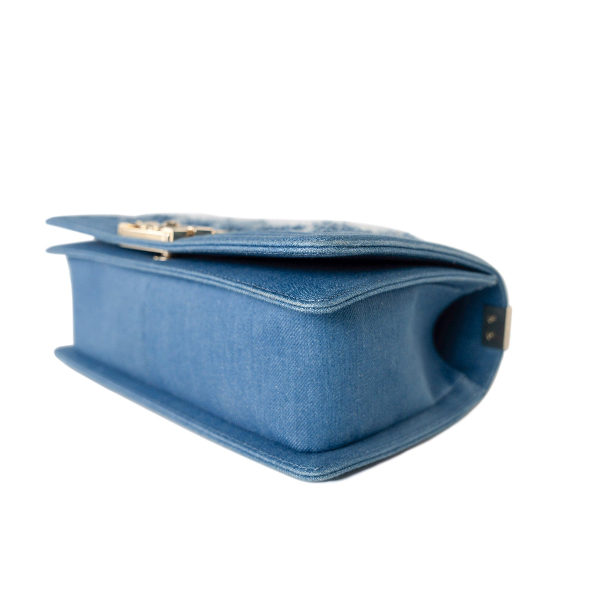 CHANEL Handbag Blue Denim Pleated Old Medium Light Blue Boy Bag - Redeluxe
