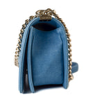 CHANEL Handbag Blue Denim Pleated Old Medium Light Blue Boy Bag - Redeluxe
