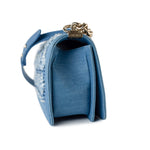 CHANEL Handbag Blue Denim Pleated Old Medium Light Blue Boy Bag - Redeluxe