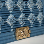 CHANEL Handbag Blue Denim Pleated Old Medium Light Blue Boy Bag - Redeluxe
