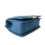 CHANEL Handbag Blue Denim Pleated Old Medium Light Blue Boy Bag - Redeluxe