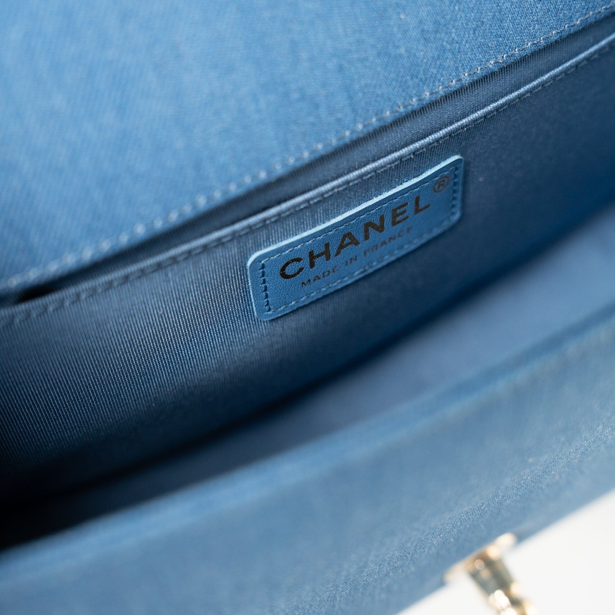 CHANEL Handbag Blue Denim Pleated Old Medium Light Blue Boy Bag - Redeluxe
