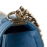 CHANEL Handbag Blue Denim Pleated Old Medium Light Blue Boy Bag - Redeluxe