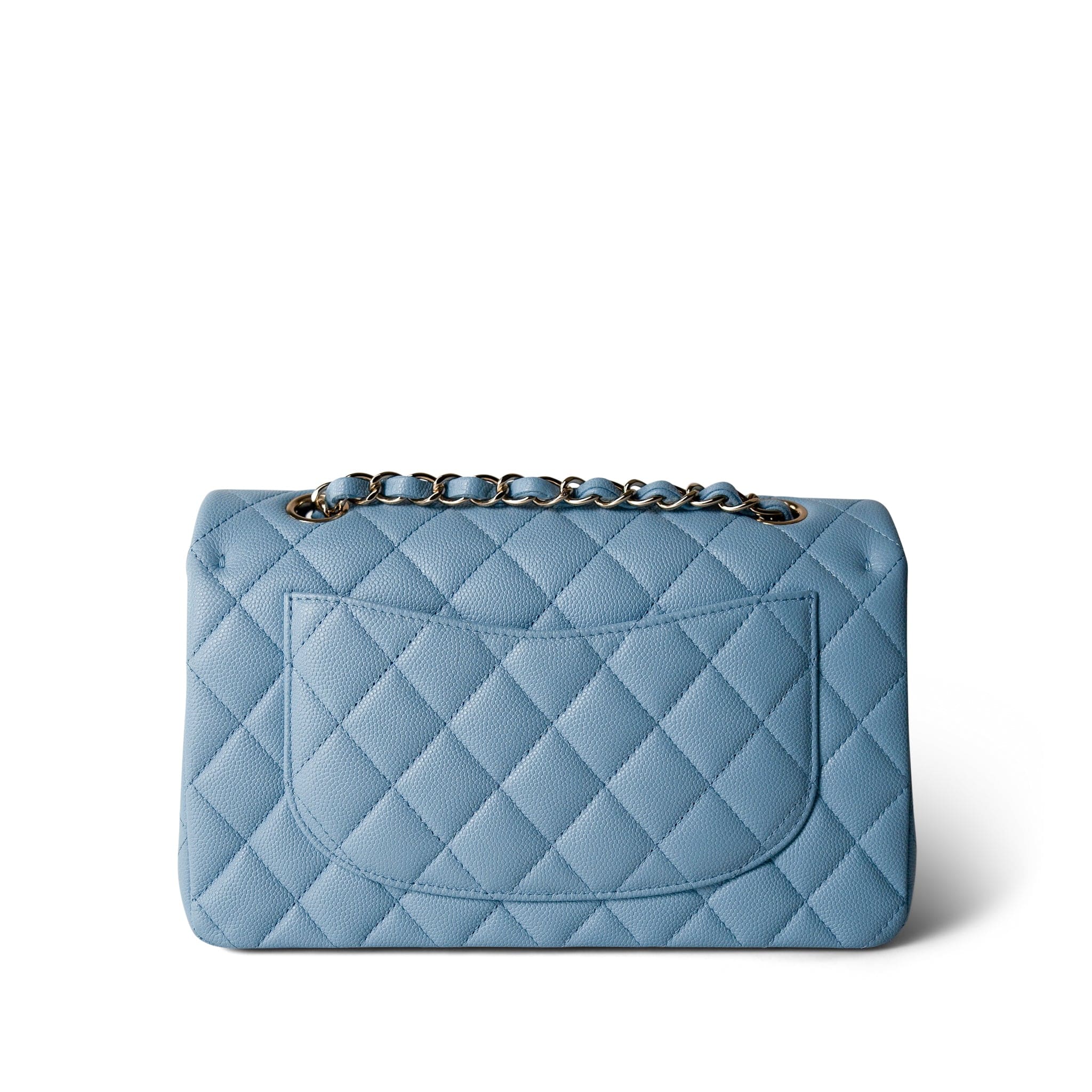 CHANEL Handbag Blue Light Blue Caviar Quilted Classic Flap Small Light Gold Hardware - Redeluxe