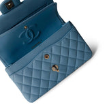 CHANEL Handbag Blue Light Blue Caviar Quilted Classic Flap Small Light Gold Hardware - Redeluxe