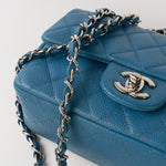 CHANEL Handbag BLUE MINI RECTANGULAR CAVIAR QUILTED SINGLE FLAP SILVER HARDWARE - Redeluxe