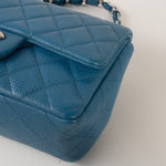CHANEL Handbag BLUE MINI RECTANGULAR CAVIAR QUILTED SINGLE FLAP SILVER HARDWARE - Redeluxe