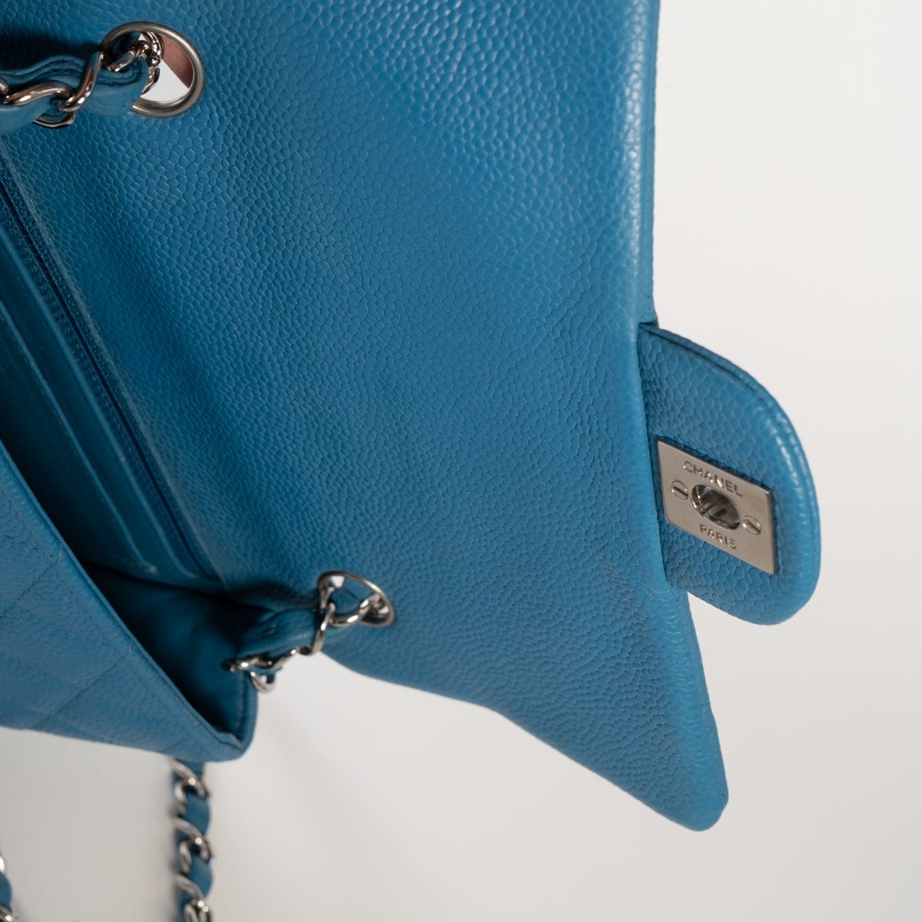 CHANEL Handbag BLUE MINI RECTANGULAR CAVIAR QUILTED SINGLE FLAP SILVER HARDWARE - Redeluxe