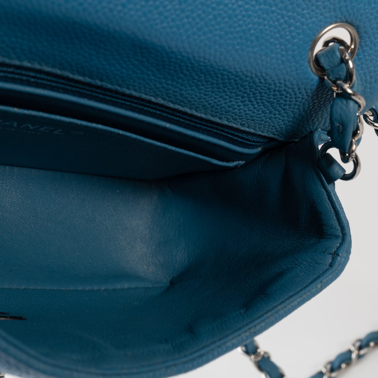 CHANEL Handbag BLUE MINI RECTANGULAR CAVIAR QUILTED SINGLE FLAP SILVER HARDWARE - Redeluxe