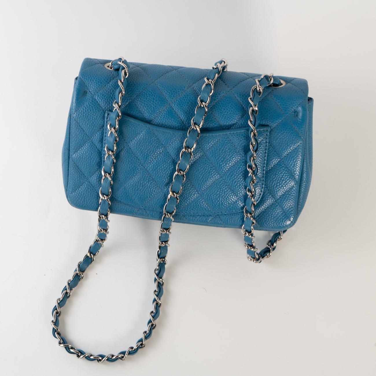 CHANEL Handbag BLUE MINI RECTANGULAR CAVIAR QUILTED SINGLE FLAP SILVER HARDWARE - Redeluxe
