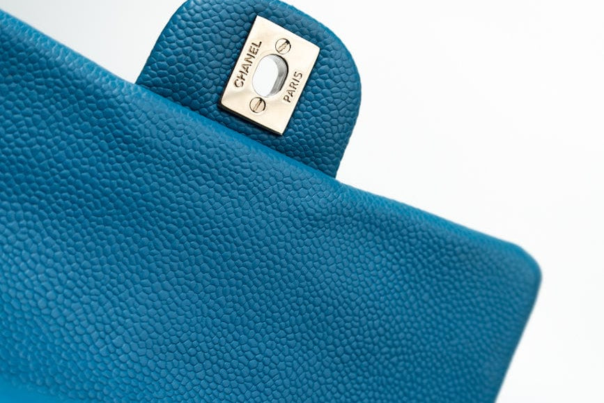 CHANEL Handbag BLUE MINI RECTANGULAR CAVIAR QUILTED SINGLE FLAP SILVER HARDWARE - Redeluxe