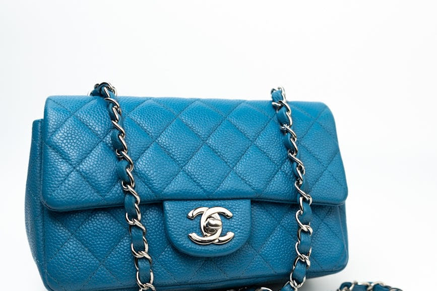 CHANEL Handbag BLUE MINI RECTANGULAR CAVIAR QUILTED SINGLE FLAP SILVER HARDWARE - Redeluxe