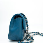 CHANEL Handbag BLUE MINI RECTANGULAR CAVIAR QUILTED SINGLE FLAP SILVER HARDWARE - Redeluxe