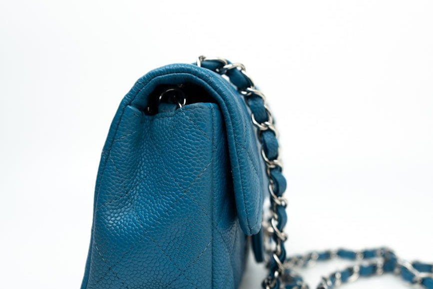 CHANEL Handbag BLUE MINI RECTANGULAR CAVIAR QUILTED SINGLE FLAP SILVER HARDWARE - Redeluxe