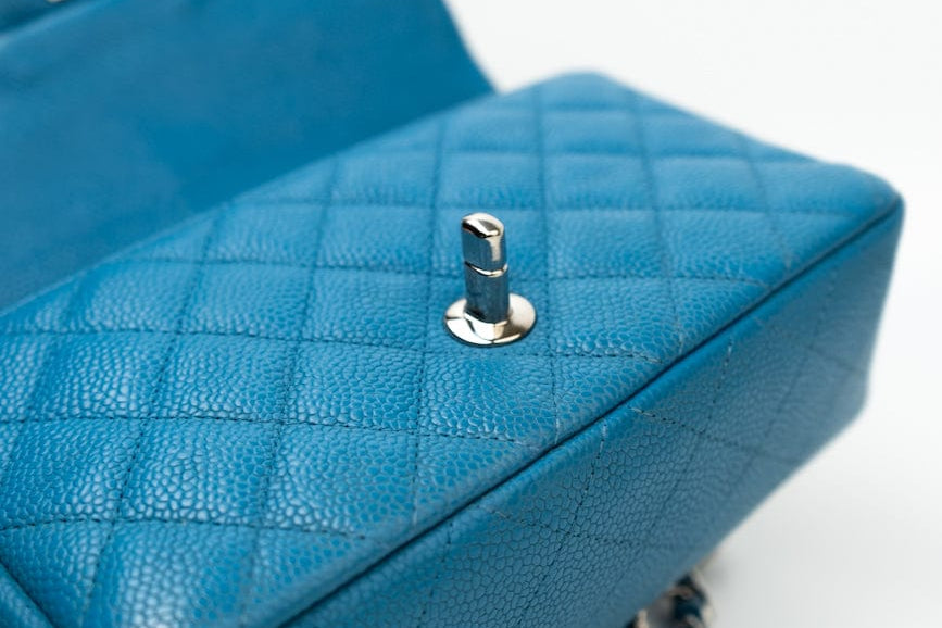 CHANEL Handbag BLUE MINI RECTANGULAR CAVIAR QUILTED SINGLE FLAP SILVER HARDWARE - Redeluxe