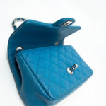 CHANEL Handbag BLUE MINI RECTANGULAR CAVIAR QUILTED SINGLE FLAP SILVER HARDWARE - Redeluxe