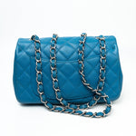CHANEL Handbag BLUE MINI RECTANGULAR CAVIAR QUILTED SINGLE FLAP SILVER HARDWARE - Redeluxe