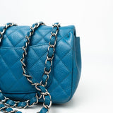 CHANEL Handbag BLUE MINI RECTANGULAR CAVIAR QUILTED SINGLE FLAP SILVER HARDWARE - Redeluxe