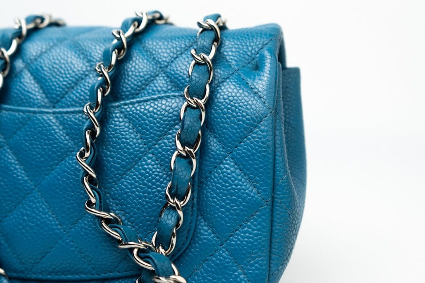 CHANEL Handbag BLUE MINI RECTANGULAR CAVIAR QUILTED SINGLE FLAP SILVER HARDWARE - Redeluxe