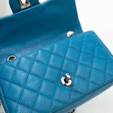 CHANEL Handbag BLUE MINI RECTANGULAR CAVIAR QUILTED SINGLE FLAP SILVER HARDWARE - Redeluxe