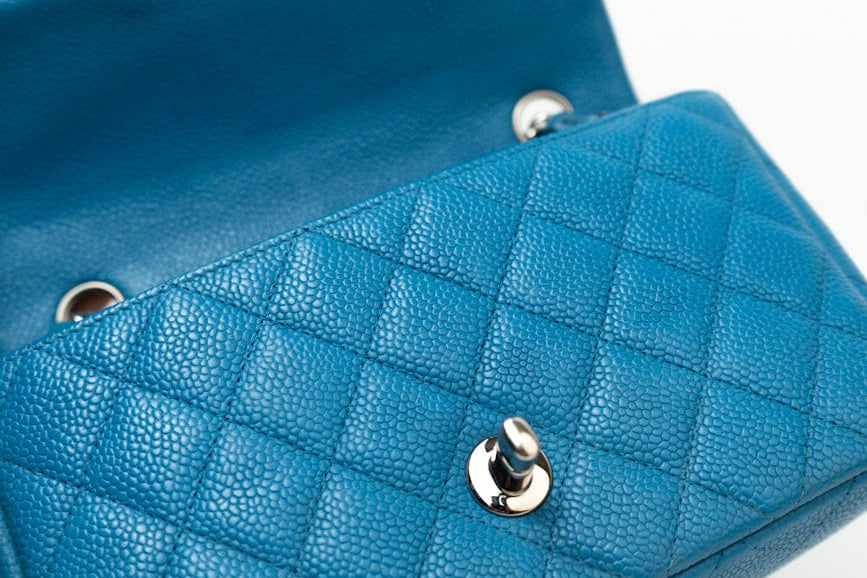 CHANEL Handbag BLUE MINI RECTANGULAR CAVIAR QUILTED SINGLE FLAP SILVER HARDWARE - Redeluxe
