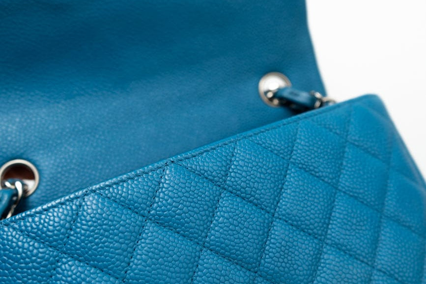 CHANEL Handbag BLUE MINI RECTANGULAR CAVIAR QUILTED SINGLE FLAP SILVER HARDWARE - Redeluxe