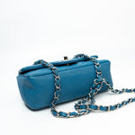 CHANEL Handbag BLUE MINI RECTANGULAR CAVIAR QUILTED SINGLE FLAP SILVER HARDWARE - Redeluxe