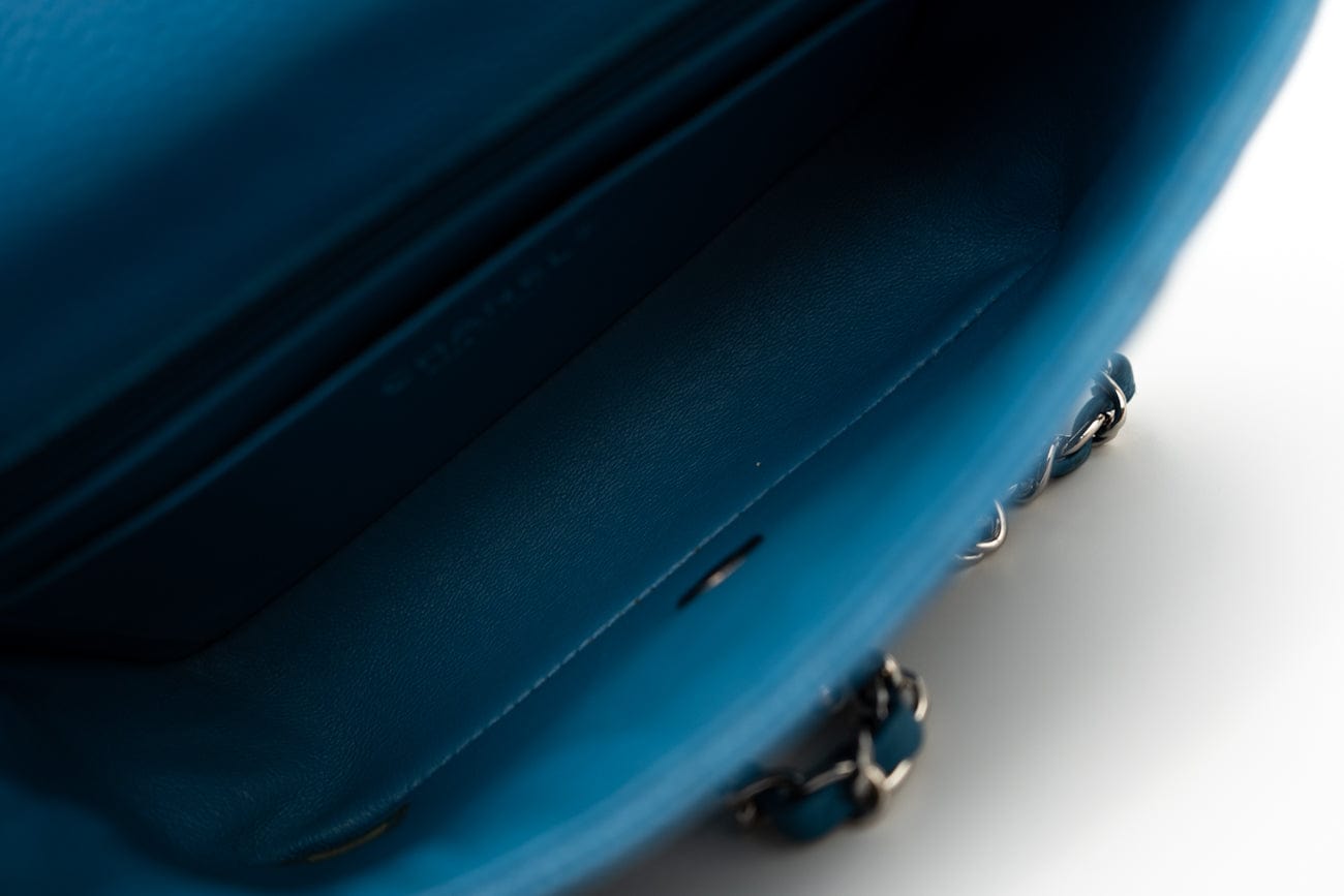 CHANEL Handbag BLUE MINI RECTANGULAR CAVIAR QUILTED SINGLE FLAP SILVER HARDWARE - Redeluxe