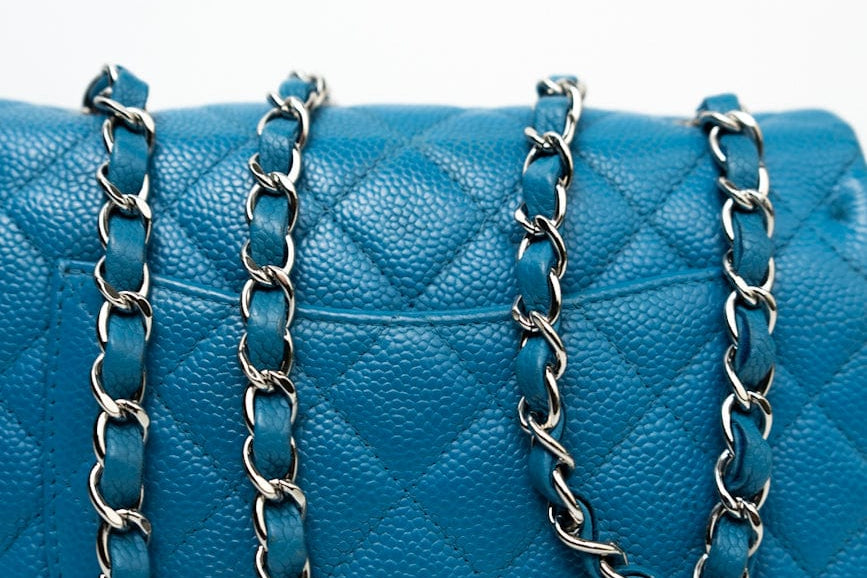 CHANEL Handbag BLUE MINI RECTANGULAR CAVIAR QUILTED SINGLE FLAP SILVER HARDWARE - Redeluxe