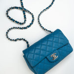 CHANEL Handbag BLUE MINI RECTANGULAR CAVIAR QUILTED SINGLE FLAP SILVER HARDWARE - Redeluxe
