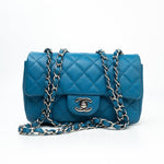 CHANEL Handbag BLUE MINI RECTANGULAR CAVIAR QUILTED SINGLE FLAP SILVER HARDWARE - Redeluxe
