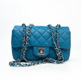 CHANEL Handbag BLUE MINI RECTANGULAR CAVIAR QUILTED SINGLE FLAP SILVER HARDWARE - Redeluxe