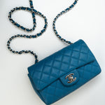 CHANEL Handbag BLUE MINI RECTANGULAR CAVIAR QUILTED SINGLE FLAP SILVER HARDWARE - Redeluxe
