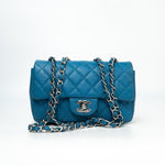 CHANEL Handbag BLUE MINI RECTANGULAR CAVIAR QUILTED SINGLE FLAP SILVER HARDWARE - Redeluxe
