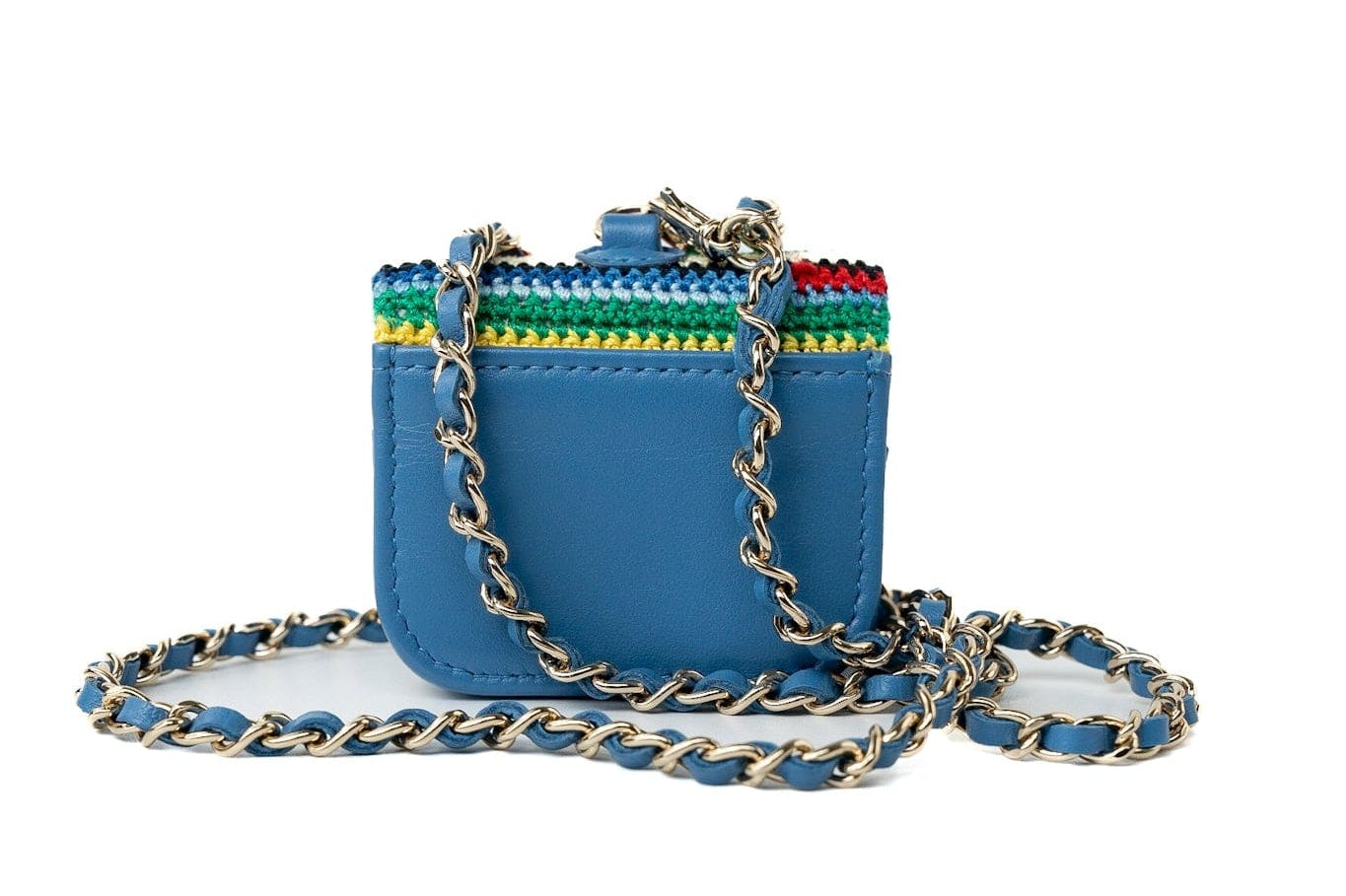 CHANEL Handbag Blue Multicolor Tweed Coco AirPods Case Necklace - Redeluxe