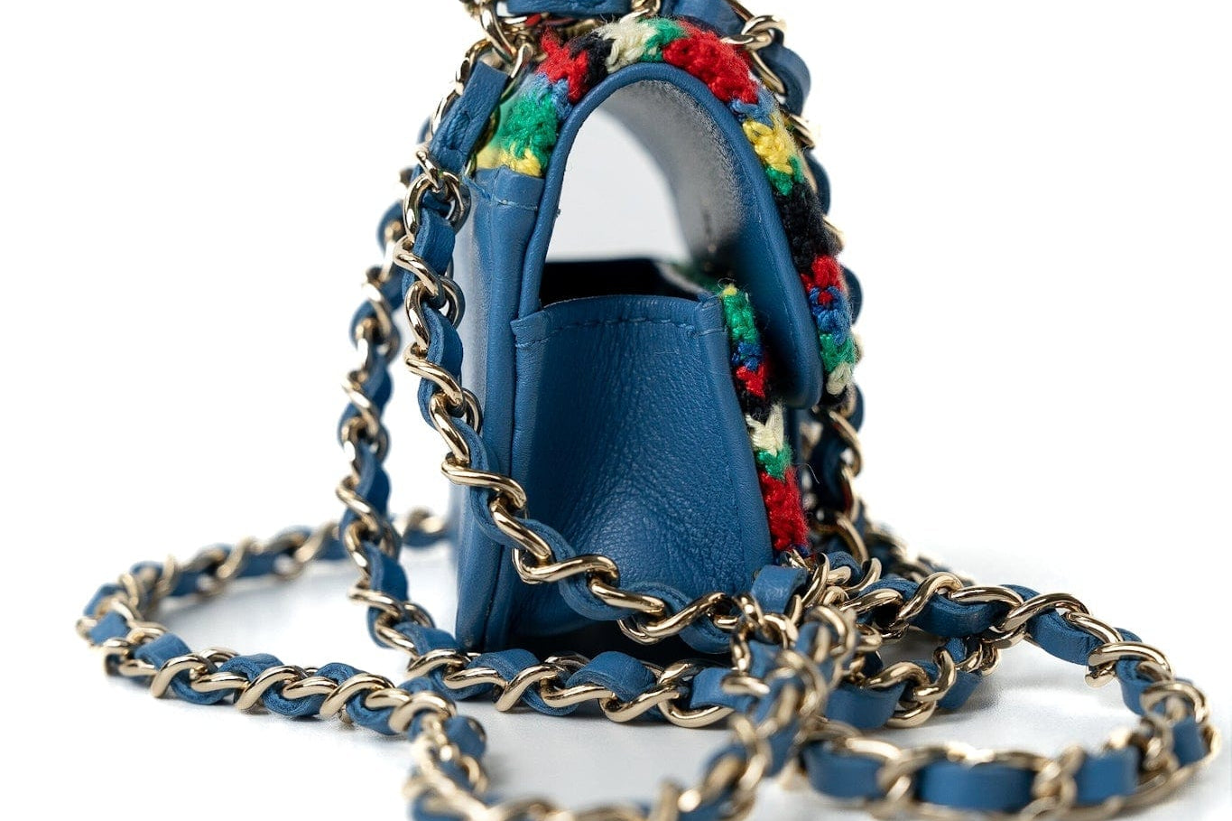 CHANEL Handbag Blue Multicolor Tweed Coco AirPods Case Necklace - Redeluxe