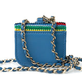 CHANEL Handbag Blue Multicolor Tweed Coco AirPods Case Necklace - Redeluxe