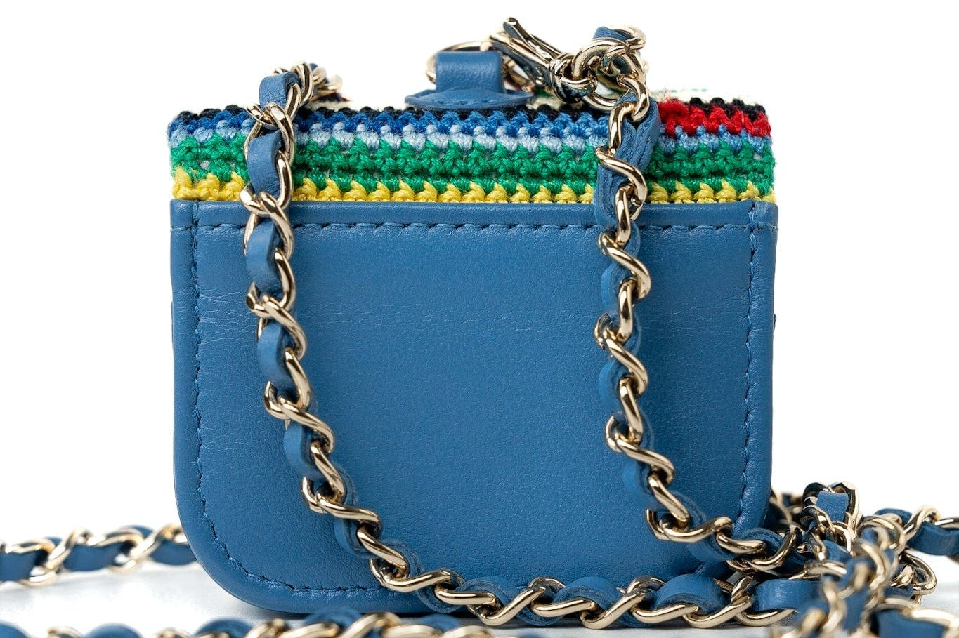 CHANEL Handbag Blue Multicolor Tweed Coco AirPods Case Necklace - Redeluxe