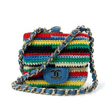 CHANEL Handbag Blue Multicolor Tweed Coco AirPods Case Necklace - Redeluxe