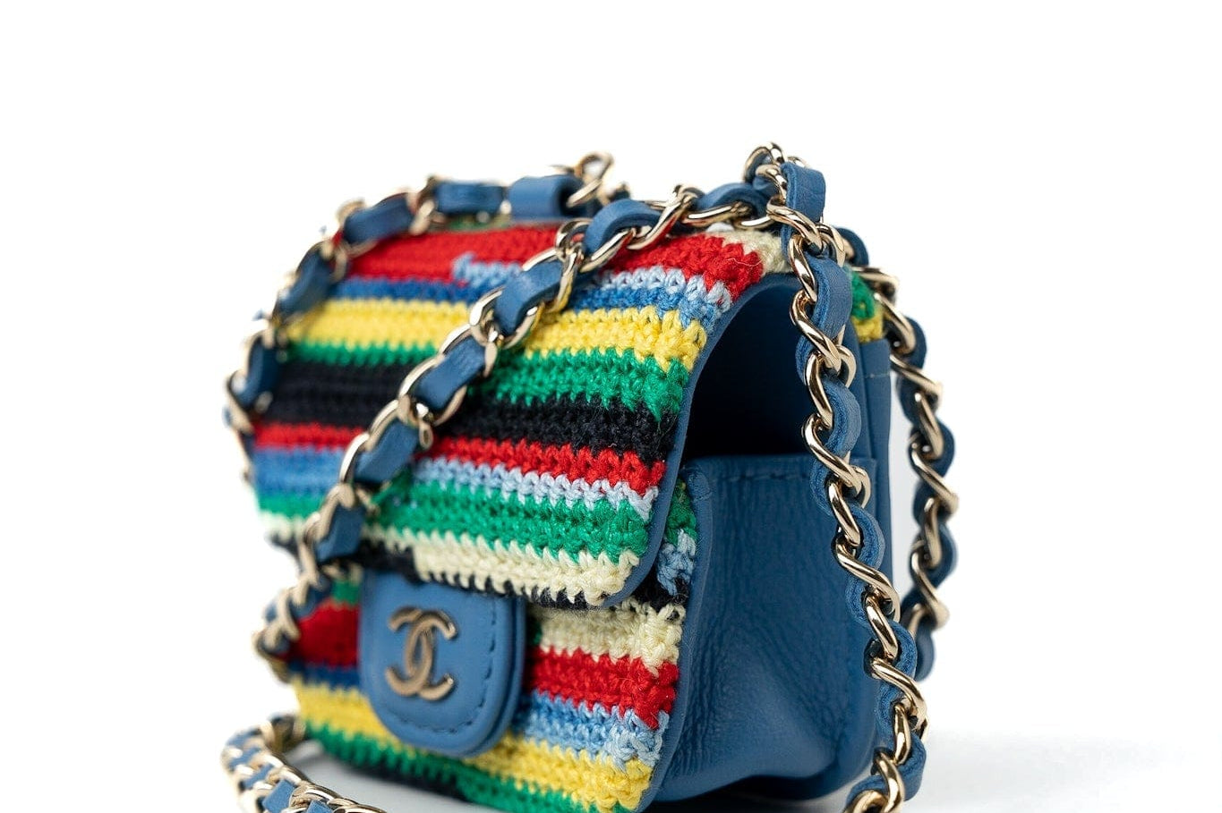 CHANEL Handbag Blue Multicolor Tweed Coco AirPods Case Necklace - Redeluxe