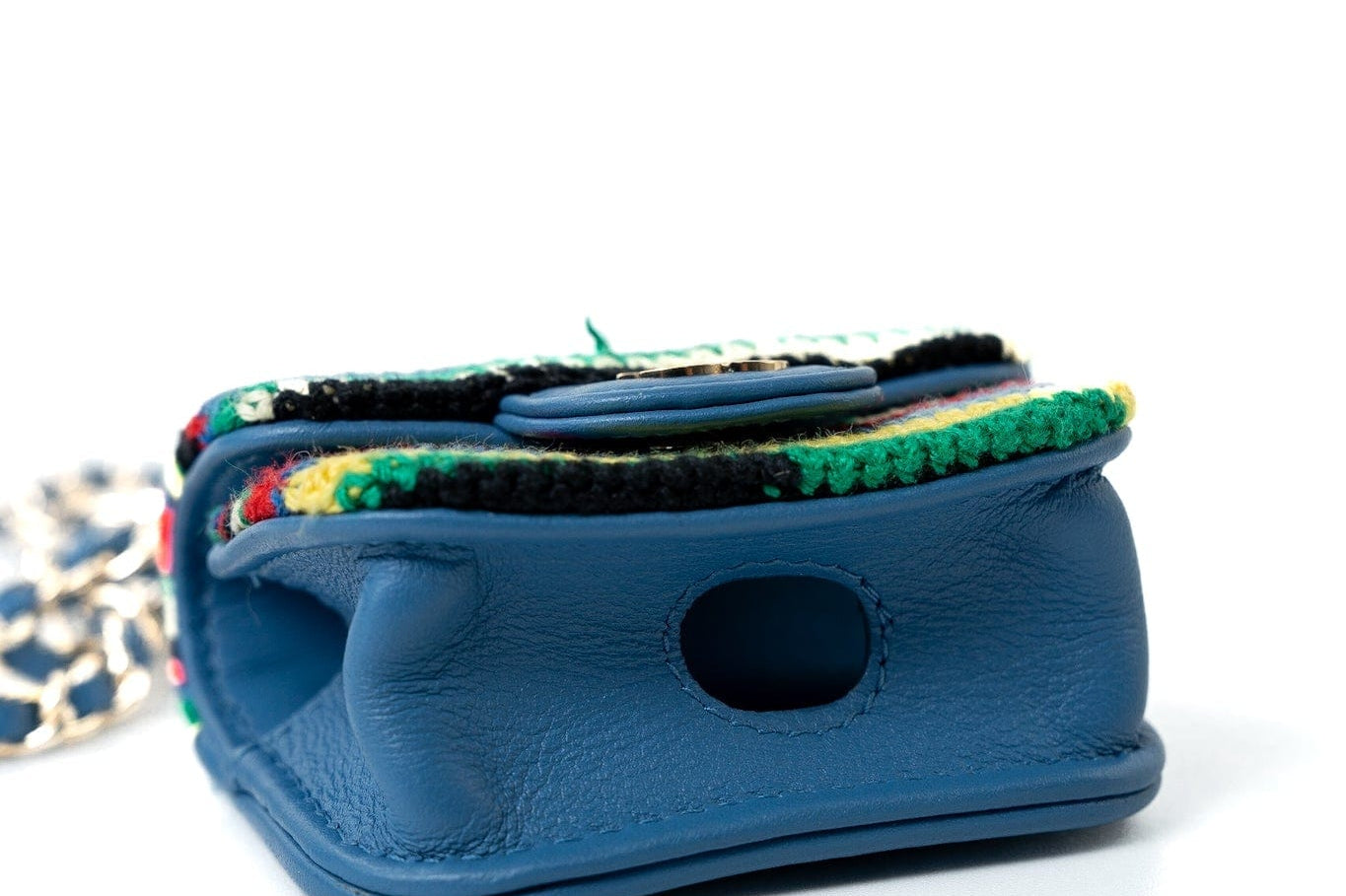 CHANEL Handbag Blue Multicolor Tweed Coco AirPods Case Necklace - Redeluxe
