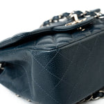 CHANEL Handbag Blue Navy Blue Caviar Quilted Mini Square Single Flap Silver Hardware - Redeluxe