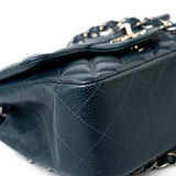 CHANEL Handbag Blue Navy Blue Caviar Quilted Mini Square Single Flap Silver Hardware - Redeluxe