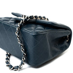 CHANEL Handbag Blue Navy Blue Caviar Quilted Mini Square Single Flap Silver Hardware - Redeluxe
