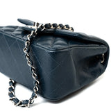 CHANEL Handbag Blue Navy Blue Caviar Quilted Mini Square Single Flap Silver Hardware - Redeluxe