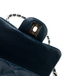 CHANEL Handbag Blue Navy Blue Caviar Quilted Mini Square Single Flap Silver Hardware - Redeluxe