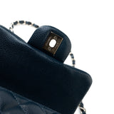 CHANEL Handbag Blue Navy Blue Caviar Quilted Mini Square Single Flap Silver Hardware - Redeluxe